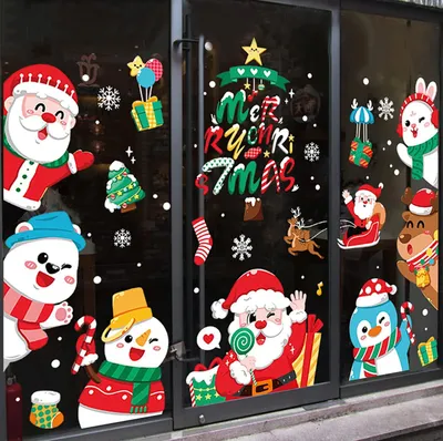Productafbeelding van Raamstickers, kerstdecoratie, winter, 4 stuks, Kerstman, wit