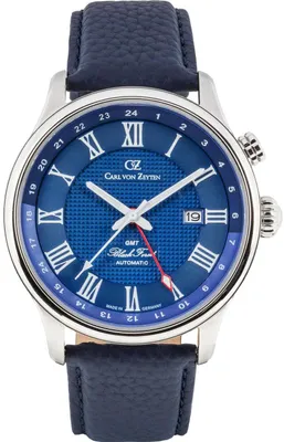 Produktbild von Carl von Zeyten CVZ0087BLS Rench Automatik GMT silber blau Leder Herren Uhr