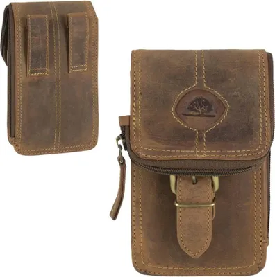 Zdjęcie produktu dla Torebka na pasek Greenburry skórzana torba biodrowa XL vintage antyczna brązowa komora 9x15cm 326M-25