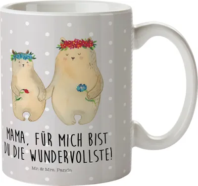 Produktbild von Mr. & Mrs. Panda Plastikbecher Bären mit Blumenkranz - Grau Pastell - Geschenk, Bär, Kinder, Kinderbecher, Pott, Kindergarten Tasse, Muttertag, Mama, Family, Schulkind