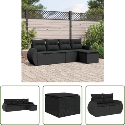 Produktbild von The Living Store 5-tlg. Garten-Sofagarnitur mit Kissen Schwarz Poly Rattan