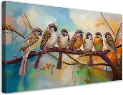 Image de Toile « Oiseaux sur une branche » Nature 100 x 50 Feeby Braun Image pour le mur, prête à être accrochée