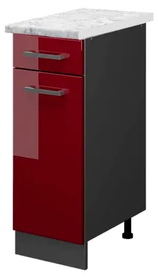 Produktbild von Küchenunterschrank R-Line, Rot Hochglanz, 30 cm Arbeitsplatte Marmor, zur flexiblen Kombination in modularen Küchensystemen