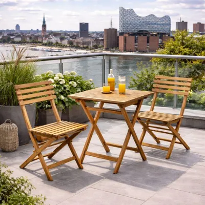 Produktbild von Teak Set BISTRO – 3-tlg. Balkonmöbel Balkonset Stühle + Tisch