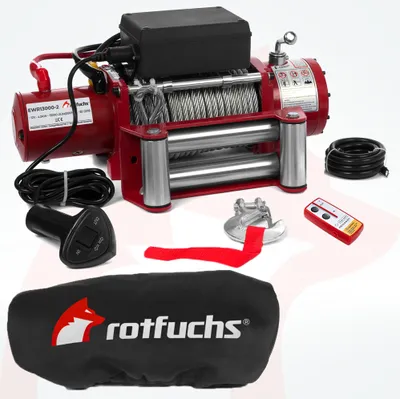 Produktbild von ROTFUCHS Elektrische Seilwinde 12v mit Funkfernbedienung & Schutzhülle – 5909 kg 13000 lbs, 6 PS Power Offroad 4x4 Motorwinde Forst Seilzug