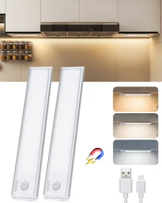 Produktbild von Aigostar unterbauleuchte küche led mit bewegungsmelder,  led lampe mit Akku, schrankbeleuchtung einstellbare Helligkeit und Farbe, 20.4 cm, 2 Stück