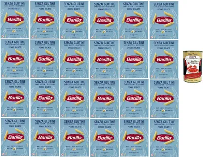 Produktbild von Barilla Glutenfrei Penne Rigate – 24 x 400 g (9,6 kg) | Mais & Vollkornreis, al dente in 10 Min., vegan & glutenfrei, perfekte Saucenhaftung – Großpackung Vorrat + Italian Gourmet polpa