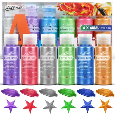 Obrázok produktu pre Sada 6 akrylových farieb s metalickým efektom, objem 60 ml, určená pre výtvarné účely a remeselné práce