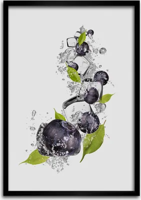 Produktbild von Bild - Bilderrahmen - 50 cm x 70 cm - MDF - Rahmen - Wandkunst Blaubeeren und Eis