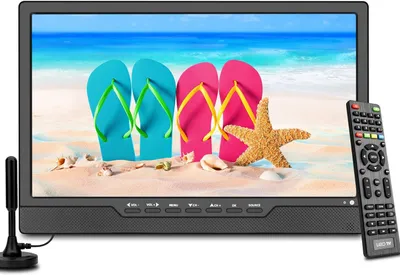 Immagine prodotto di TV digitale portatile da 14" con sintonizzatore DVB-T2/batteria, USB, ingresso HDMI, ideale per auto, camper, campeggio e uso all'aperto. Colore: nero