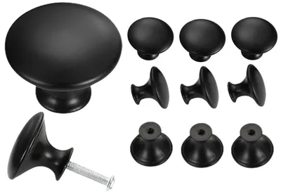 Imagen del producto de 10 pomos redondos negros para armarios – diámetro 29 mm – juego de pomos para armarios – pomos para muebles – pomos para puertas de armarios – herrajes para muebles – pequeños pomos para puertas