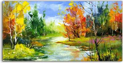 Produktbild von Coloray Canvas 120x60  Wandbild Leinwand Bilder Herbst Landschaft mit dem Wald Fluss