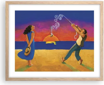 Produktbild von Gerahmtes Poster - Rahmen in heller Eiche - Symbol Liebe Surrealismus - 50x40 cm - Wand Bild - Wanddeko - Wandbilder - Kunstposter - Wandposter - Bilderrahmen - Bilder - Kunstdruck - P2NAA50x40-4411