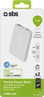 Image de SBS TEBB5000POCW Banque d'énergie Lithium Polymère (LiPo) 5000 mAh Blanc