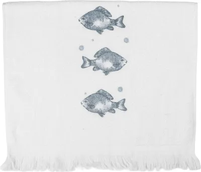 Produktbild von Clayre & Eef Gästehandtuch 40x66 cm Weiß Baumwolle Fische