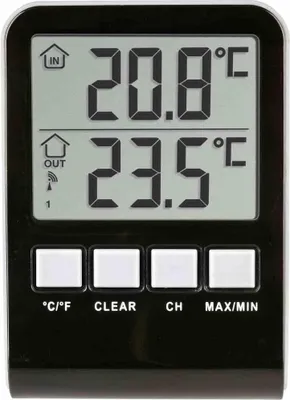Produktbild von TFA-Dostmann PALMA, Flüssigkeitsumgebungs-Thermometer, Drinnen/Draußen, °C, -20 - 60 °C, 14 - 140 °F, Schwarz, Grau