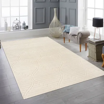 Immagine prodotto di Tappeto da salotto a pelo corto con motivo marocchino, colore beige - Dimensioni: 160 x 220 cm