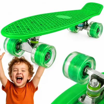 Zdjęcie produktu dla Fiszka deskorolka fishboard dla dziecka LED 56x15 cm zielona ABEC 7 świecące koła fiszka cruiser do 100 kg