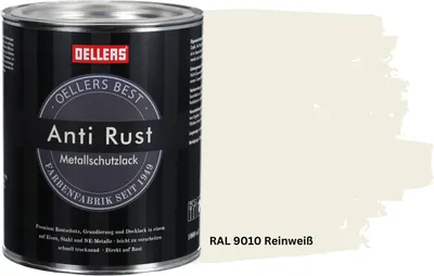 Produktbild von OELLERS Anti Rust 3in1 Metallschutzlack 1L RAL 9010 Reinweiß Rostschutzlack Grundierung und Deckanstrich für alle Metallarten geeignet, direkt auf Rost