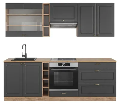 Zdjęcie produktu dla Aneks kuchenny Vicco Fame-Line Anthracite Country House/Gold Kraft Oak 235 cm bez blatu roboczego, Model 38756