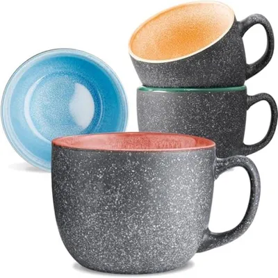 Produktbild von PolkaHome® Keramische Kaffeetassen Set - 4 Stück - 350ml - Spülmaschinenfest