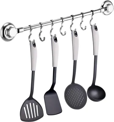 Imagen del producto de Soporte/gancho para toallas o utensilios sin ventosa, de acero inoxidable, con 7 ganchos, para baño y cocina