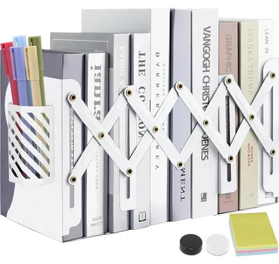 Productafbeelding van Verstelbare boekensteunen met pennenhouder, metaal, wit