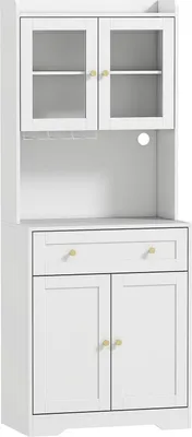 Image de Meuble de cuisine avec plan de travail, porte-verres à vin, 170 cm, MDF, blanc
