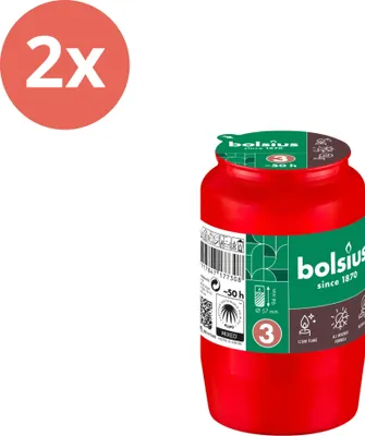Productafbeelding van Bolsius - Herdenkingskaars - Zonder deksel - Rood - 50 branduren - Voordelijnverpakking - 2 stuks