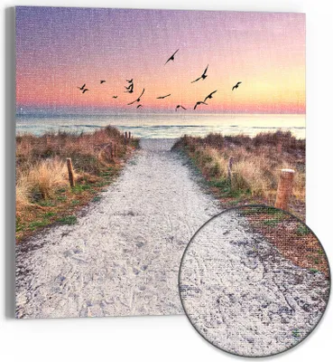 Produktbild von DEQORI Hybrid Leinwand Bild 30x30 cm 'Strandaufgang zur Ostsee' Wandbild Glas flach modern