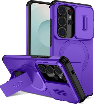 Immagine prodotto di Custodia magnetica per Samsung Galaxy S26 Ultra, custodia resistente a doppio strato con protezione scorrevole per la fotocamera e supporto regolabile Viola