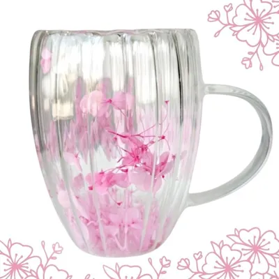 Image de Flamenco Mystique Verre cannelé thermique avec fleurs à l'intérieur, gypsophile rose 300 ml 1 pc