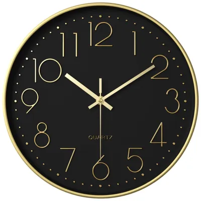 Produktbild von Tyme Wanduhr Modern 30 cm, leise, Analog, Schwarz Gold