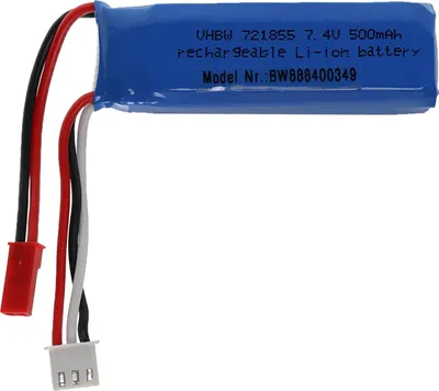 Produktbild von vhbw Akku kompatibel mit BEC Stecker für Modellbau z.B. Racing Car, Helikopter, Flugzeug (500mAh, 7,4V, Li-Polymer, 61 x 20 x 16 mm)