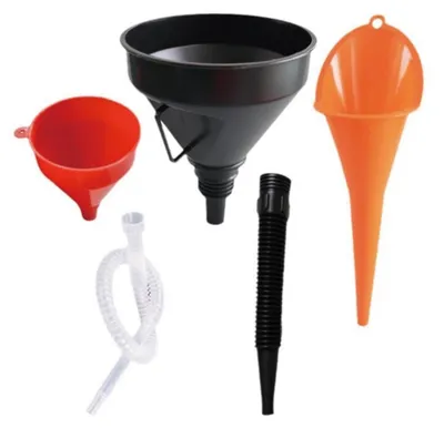 Produktbild von Einfülltrichter Set 3 Stück mit flexiblem Schlauch und abnehmbarem Auslauf für Benzin, Kraftstoff, Öl