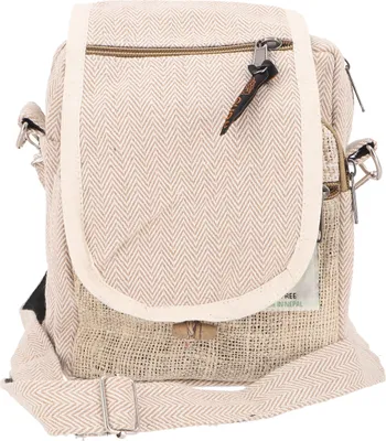 Produktbild von Kleine Natürliche Schultertasche, Goa Tasche - Hanftasche Natur/schwarz, Uni - Erwachsene, Creme-weiß, Hanf,Baumwolle,Hanf, 28*24*4 cm, Alternative Umhängetasche, Handtasche aus Stoff