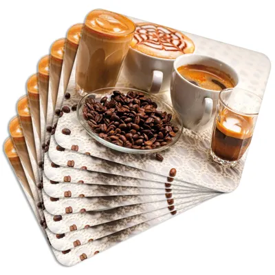 Produktbild von MG Design Set aus 8 Kork-Platzsets - Coffee 6 - 30 x 40 cm - hitzebeständig & abwischbar, mit Korkrückseite