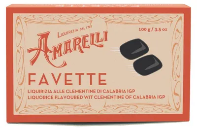 Produktbild von Amarelli Favette Clementine, Hartes Lakritz Clementine, Box, 100 g, Amarelli Italien