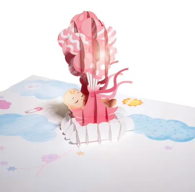 Geburtskarte Mädchen, Premium Babykarte, 20 x 15 cm, rosa