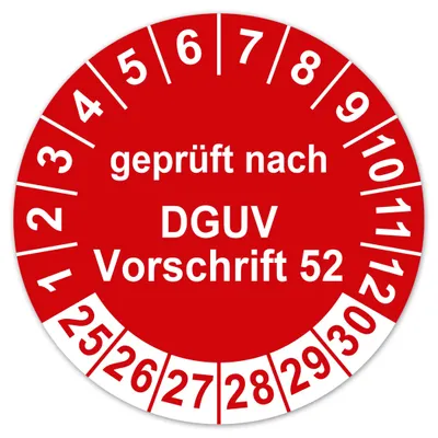 Testaufkleber DGUV V 52, 100 Stk., rot, 30 mm, Vinyl