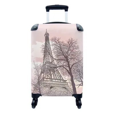 Produktbild von MuchoWow® Koffer Handgepäck Trolley Rollkoffer Kleine Reisekoffer mit 4 Rollen - Paris - Eiffelturm - Illustration - Cabin Size < 55x40x23 cm & 55x40x20 cm - Fotokoffer - Kabinenkoffer - Boardgepäck - Reise-Box - Reisekoffer - Reisegepäck - Koffer mit Bild - Trolley für Kinder