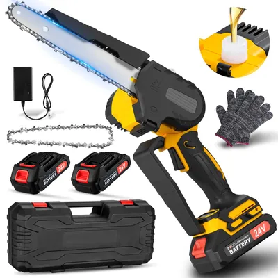 Produktbild von Bürstenloser Mini Kettensäge Mit Akku, 8 zoll Elektro-Kettensäge Handkettensäge Akku für Gartenscheren Astschere Holzschneidenz 2 Akkus 800W Motor.