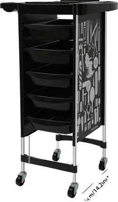Image de Chariot de coiffure, 5 tiroirs, conception durable et mobile, noir