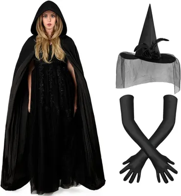 Obrázok produktu pre Čarodejnícky kostým 3 dielny, dlhá plášť s kapucňou, pre Halloween