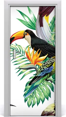 Produktbild von Tulup Türaufkleber 85x205 cm Dekorative Aufkleber Selbstklebend Wasserdichte Tapete Abnehmbar Schlafzimmer Wohnzimmer Wohnkultur - tropische Vögel