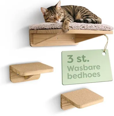 Produktbild von Famanu Katzen-Klimwand Set mit Katzenbett und 2 Katzenleitern - Beige