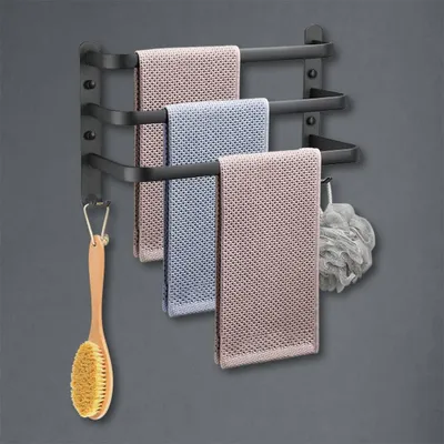 Image de Porte-serviettes de salle de bain à 3 barres, porte-serviettes mural en aluminium pour salle de bain, cuisine et toilettes