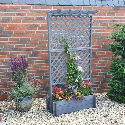 Produktbild von Rankpflanzkasten 102x46x204 cm - inkl. Rankgitter + Pergola Kiefer grau