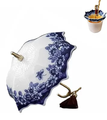 Zdjęcie produktu dla Teesieb Keramik - Filtr do herbaty luźnej - Sitko do herbaty o drobnych oczkach z przegubem - Porcelanowe sitko do herbaty, idealne do filiżanek, kubków, do parzenia kawy i herbaty - Kolor niebieski