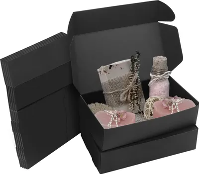 Produktbild von Kurtzy Karton Geschenkboxen Schwarz (50 Stk) – Schachteln 19x 11 x 4,5cm Pappschachteln mit Deckel – Kraftpapier Geschenk Box Rechteckig zum Selber